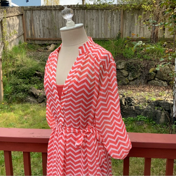 Coral Chevron Striped Summer Dress S - Picture 2 of 6